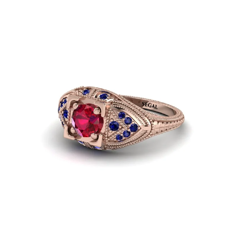 Handcrafted Wedding Ring for Couples-Round Ruby Filigree Art Deco Vintage Engagement Ring - Bree No. 71