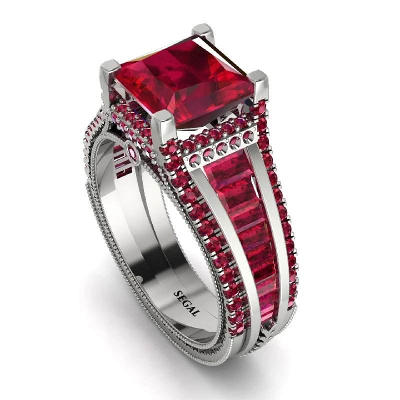 Beautiful Wedding Band for Women-Princess Geometric Ruby Engagement Ring - Marilyn No. 57