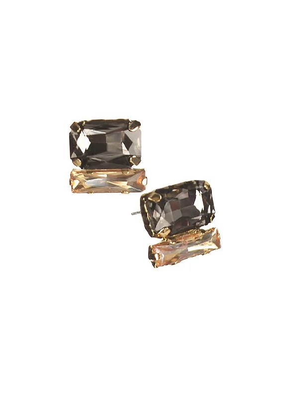 Personalized Earrings for Fashion-Hot Tomato Beguiling Baguette Cut Double Stud Earrings - Black Diamond & Topaz