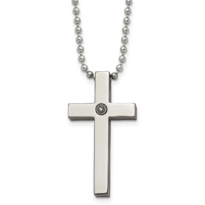 Beautiful Silver Necklace for Bridesmaids-Men's Titanium Stainless Steel 1/2pt. Diamond Cross Necklace, 22 Inch