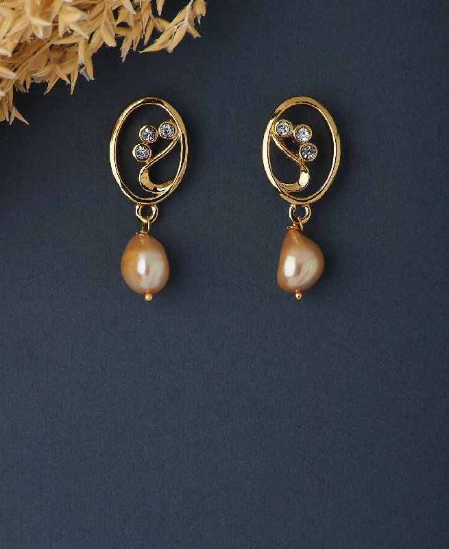 Black Earrings for Evening Wear-Pretty Stone Studded Pearl Hang Earring