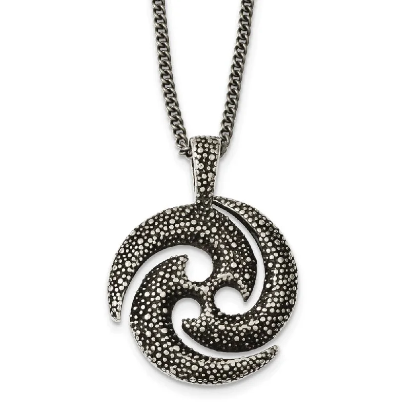 Elegant Pendant Necklace for Weddings-Antiqued & Textured Indigenous Circle Stainless Steel Necklace, 22 Inch