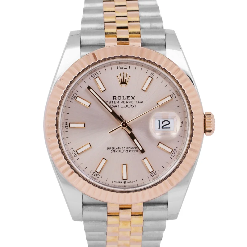 Best Fitness Watches for Tracking Running-Rolex DateJust 41mm Pink SUNDUST Two-Tone 18K Rose Gold Steel JUBILEE 126331