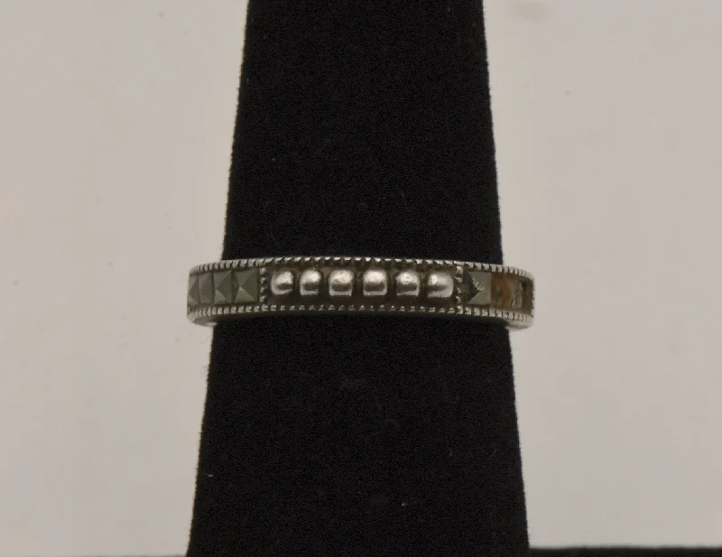 Silver Wedding Ring Set for Couples-Judith Jack - Sterling Silver and Marcasite Band - Size 6 - MISSING STONES