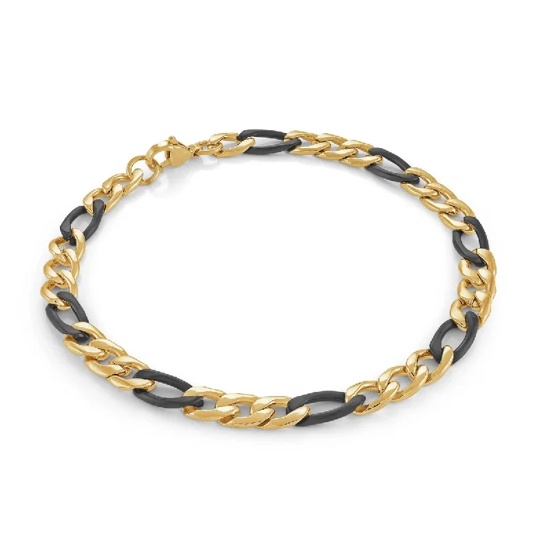 Statement Bracelet for Special Occasions-MEN'S GOLD AND BLACK PLATED STEEL FIGARO CHAIN BRACELET