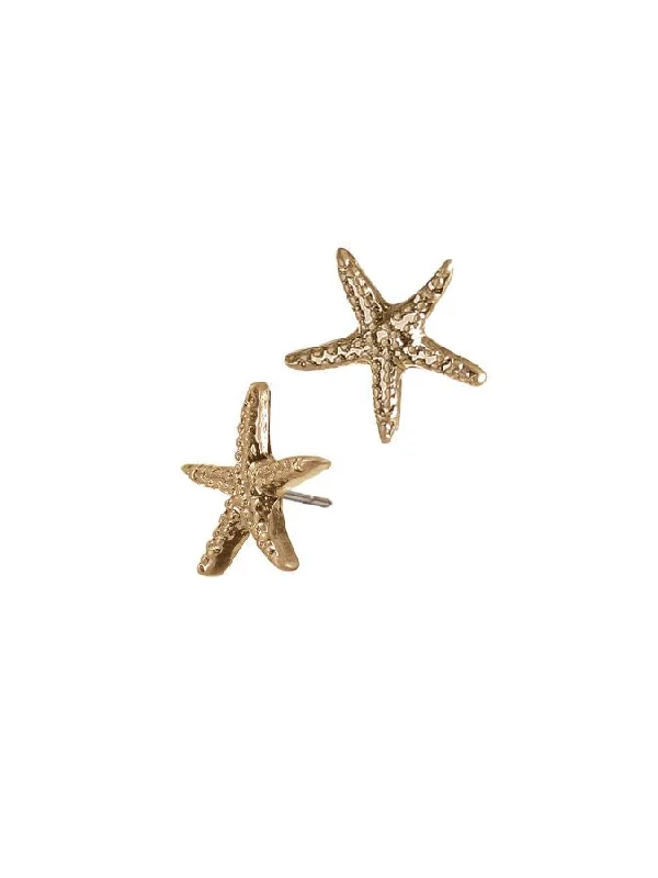 Handmade Earrings for Gifts-Hot Tomato Starfish Stud Earrings in Worn Gold