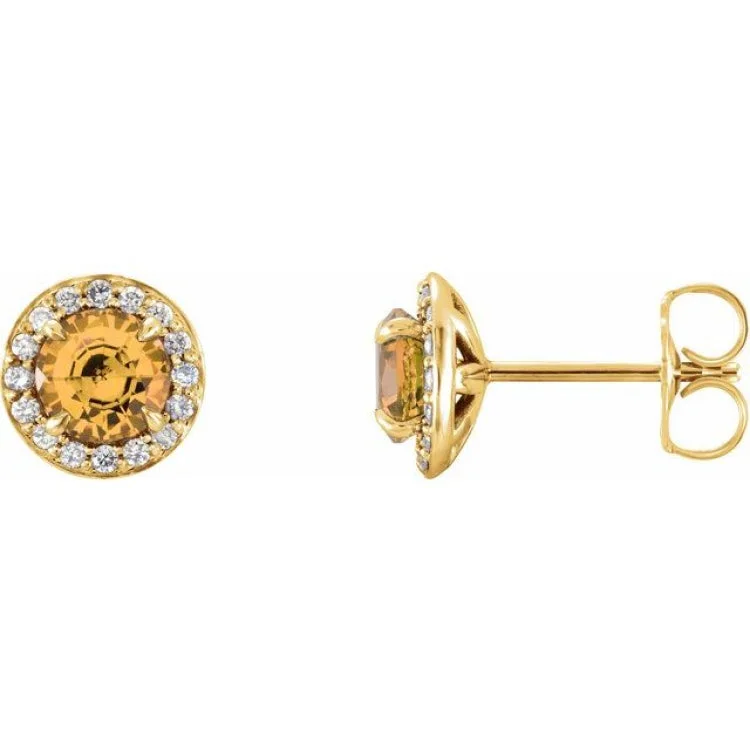 Unique Gem Earrings for Trendsetters-14K Yellow 5 mm Natural Citrine & 1/8 CTW Natural Diamond Earrings