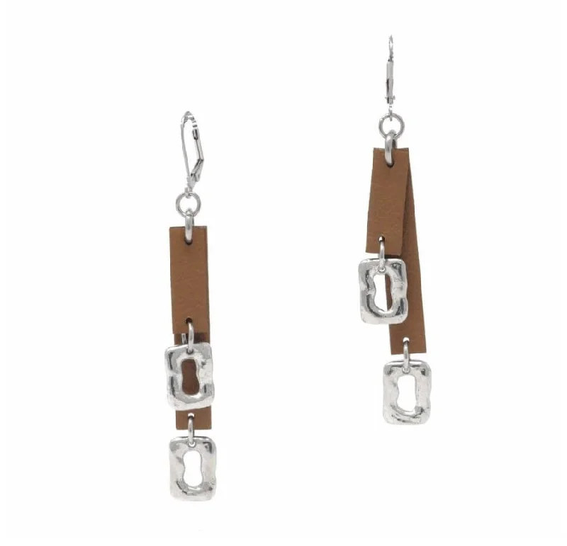 Gemstone Earrings for Luxury Look-Sobo Double Tan Leather and Small Ring Feature Earrings