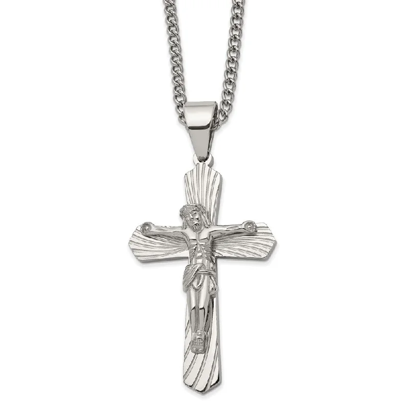 Beautiful Gold Necklace for Special Events-Men's Stainless Steel Large Crucifix Passion Cross Necklace, 24 Inch