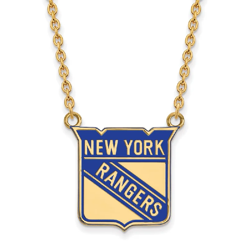 Luxury Chain Necklace for Women-SS 14k Yellow Gold Plated NHL NY Rangers LG Enamel Necklace, 18 Inch