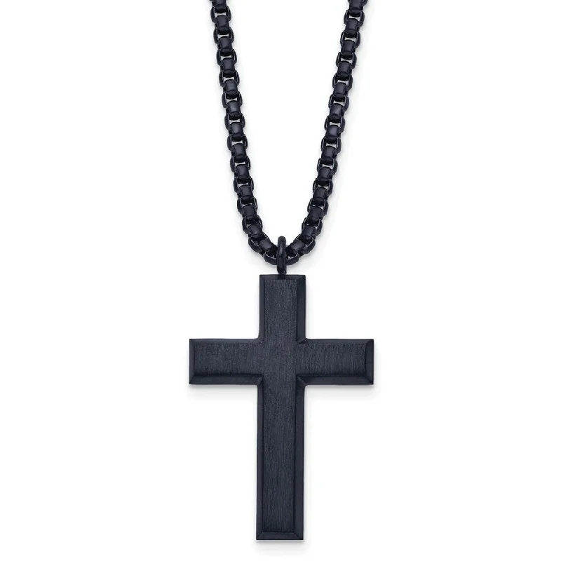 Simple Gold Chain Necklace for Women-Men's Dark Gray Plated Stainless Steel Brushed Cross Necklace, 24 Inch