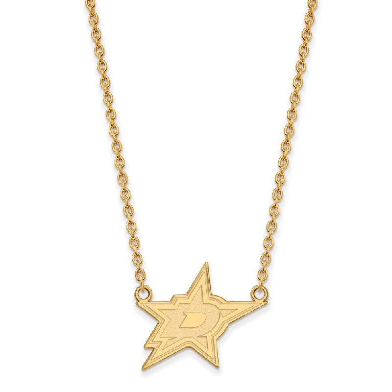 Large Statement Necklace for Occasions-10k Yellow Gold NHL Dallas Stars Large Necklace, 18 Inch