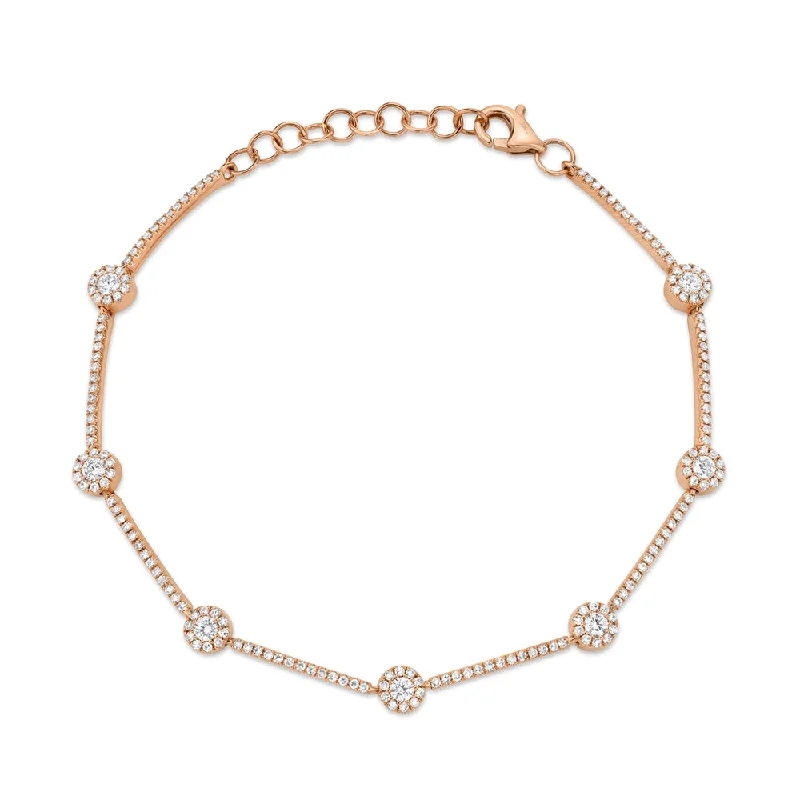 Custom Bracelets for Couples-14K Rose Gold Diamond Halo Bracelet