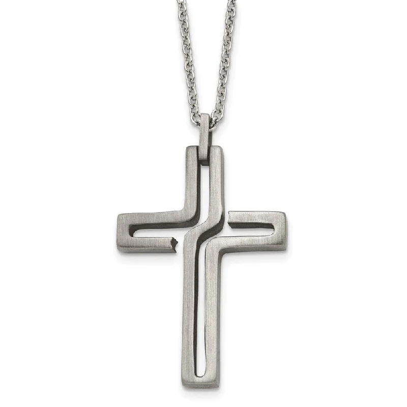 Personalized Name Necklace-Mens Stainless Steel Brushed & Antiqued Voided Cross Necklace, 20 Inch