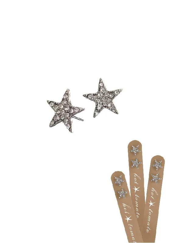 Chunky Earrings for Fashion-Hot Tomato Crystal Star Stud Earrings - Silver or Gold Finish