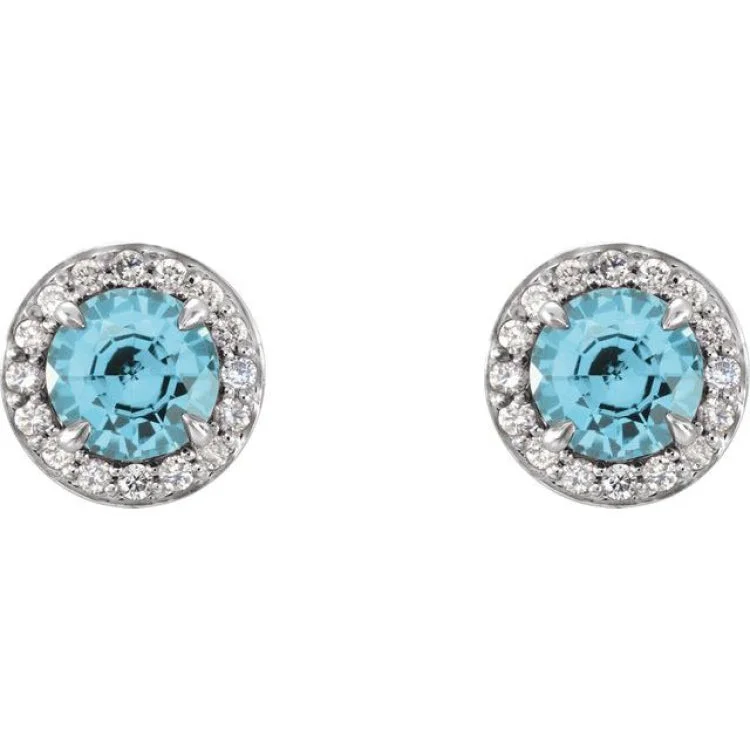 Gold Earrings for Formal Occasions-14K White 3.5 mm Natural Blue Zircon & 1/8 CTW Natural Diamond Earrings