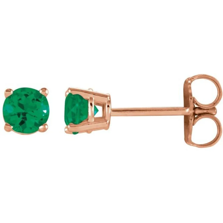 Diamond Drop Earrings-14K Rose 4 mm Lab-Grown Emerald Stud Earrings