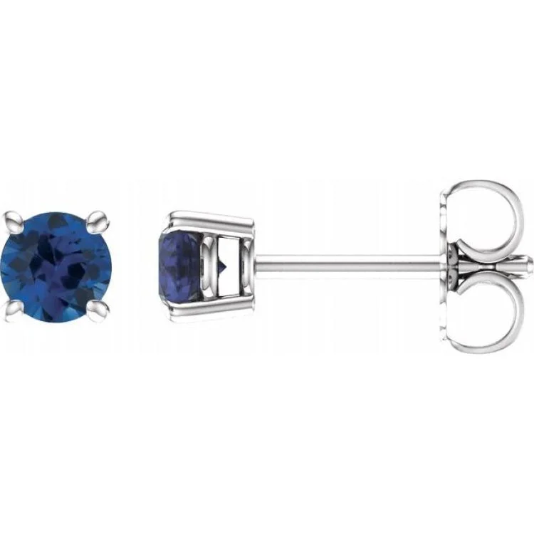 Long Drop Earrings for Women-14K White 4 mm Lab-Grown Blue Sapphire Stud Earrings