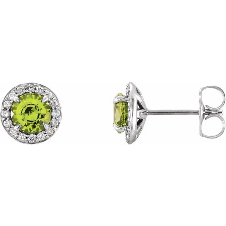 Silver Hoop Earrings for Women-14K White 4 mm Natural Peridot & 1/10 CTW Natural Diamond Earrings