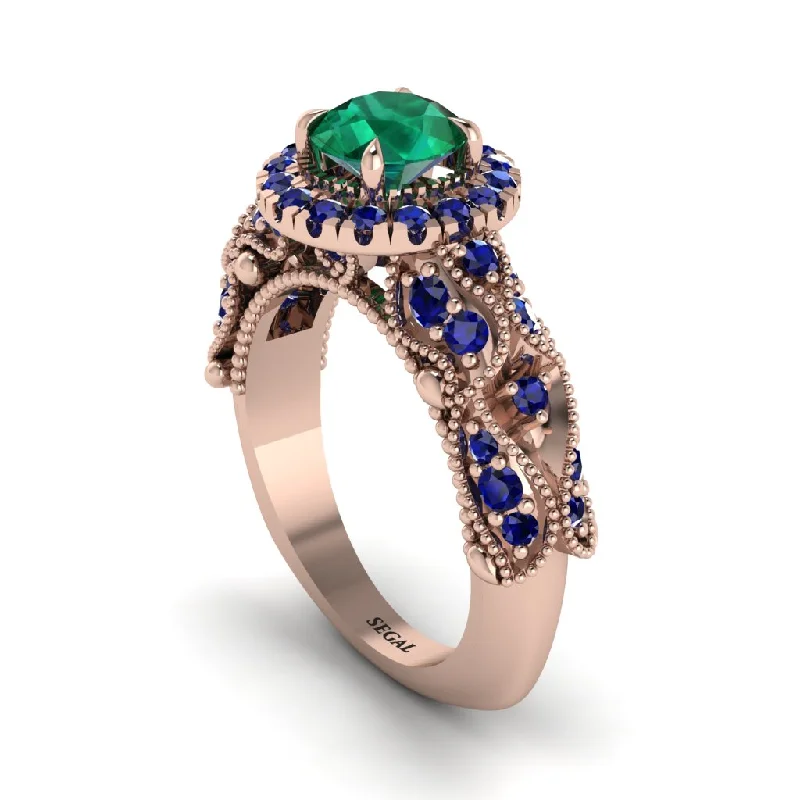 Custom Diamond Ring for Engagement-Exclusive Halo Emerald Milgrain Engagement Ring - Kendra No. 65