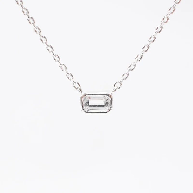 Silver Necklace for Everyday Wear-Silver & White Topaz Octagon Shaped Necklace