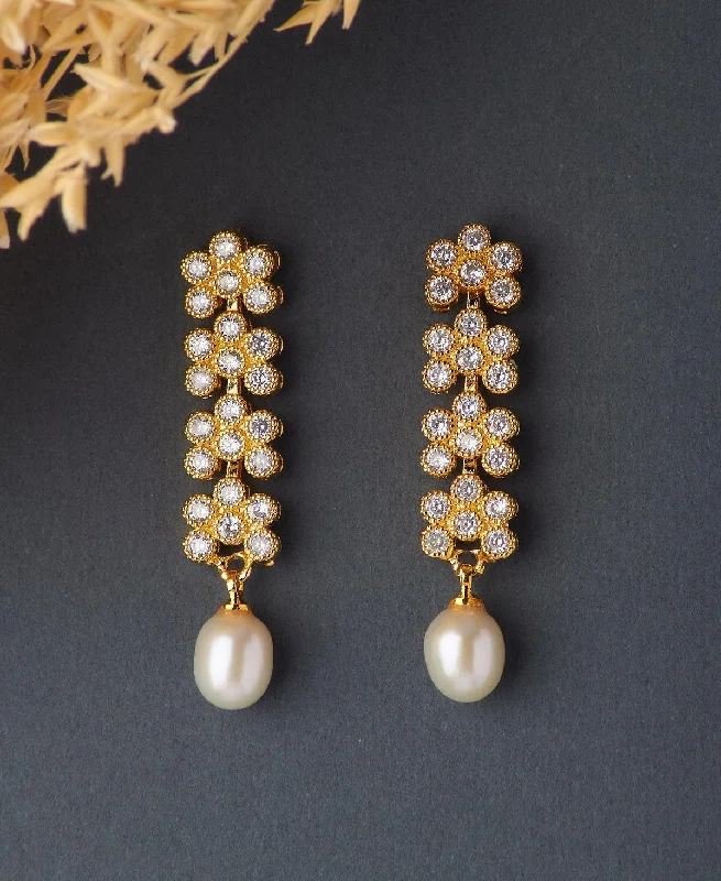 Custom Hoop Earrings for Women-Trendy Stone Studded Pearl Earring