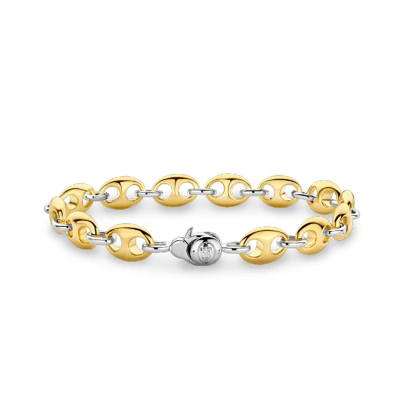 Dainty Gold Bracelet for Bridesmaids-TWO-TONE GOLD PLATED STERLING SILVER PUFFED GUCCI LINK BRACELET