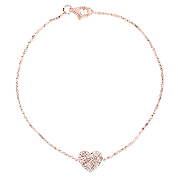 Beaded Bracelets for Casual Style-14K Rose Gold Diamond Pave Heart Bracelet