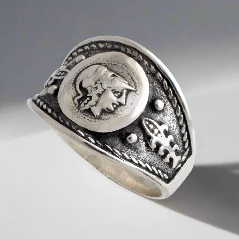 Unique Custom Ring for Special Moments-Athena Goddess Coin Ring, Greek Drachma Coin ring, Handmade Ring, Sterling Silver Ring (DT-107)