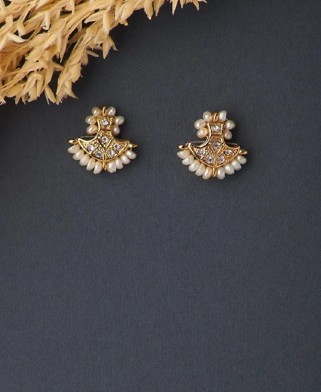 Butterfly Earrings for Girls-Traditional Real Pearl Stone Studded Earring