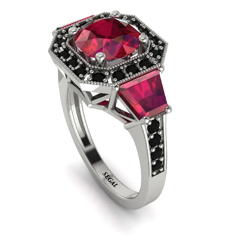 Multi-Gemstone Ring for Fashion Style-Modern Halo Princess Cut Ruby Stone Engagement Ring - Doris No. 42