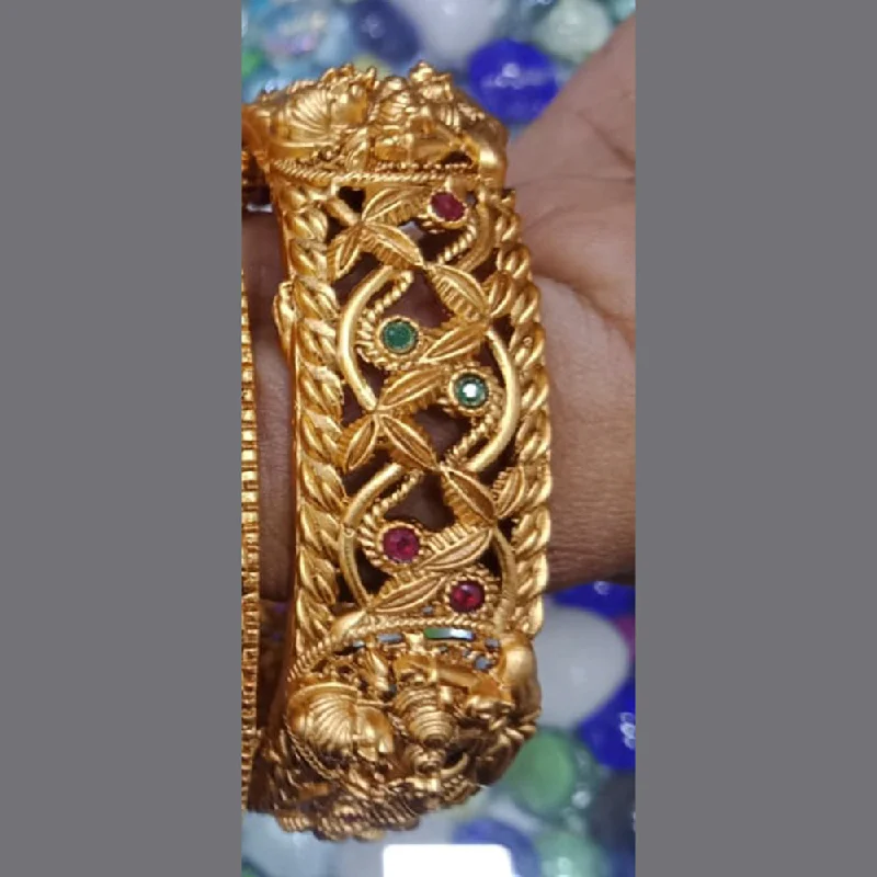 Gold Bangles with Diamond Detailing-Niyansh Bangles Pota Stone Gold Plated Bangles Set - 11241004