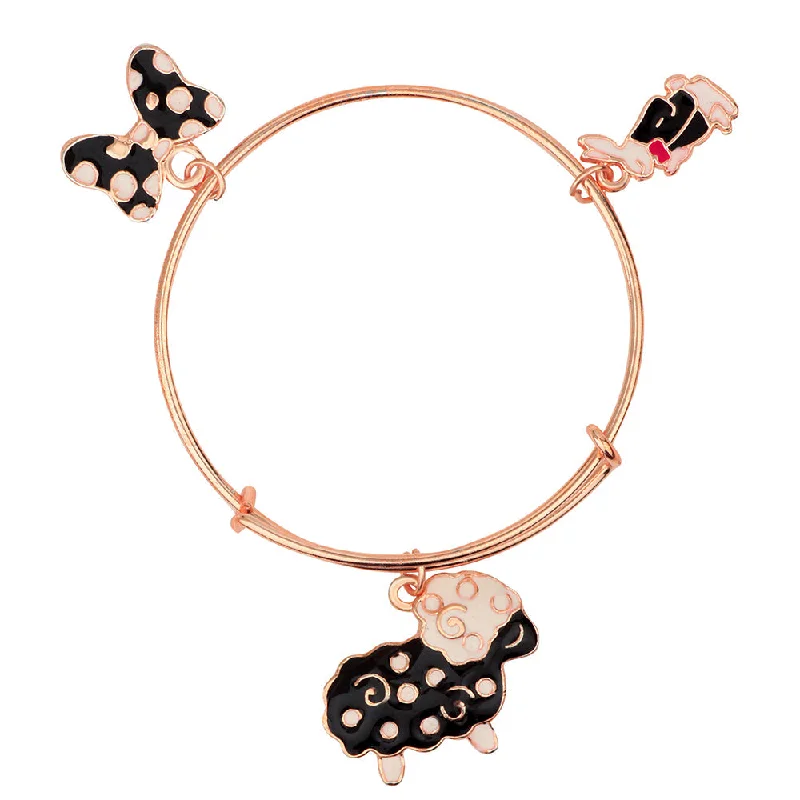 Custom Birthstone Bangles for Family-Mahi Rose Gold Plated Rabit Ship & Butterfly Shaped Colorful Enamel Work Charms Kids Bracelets for Girls (BRK1100829Z)