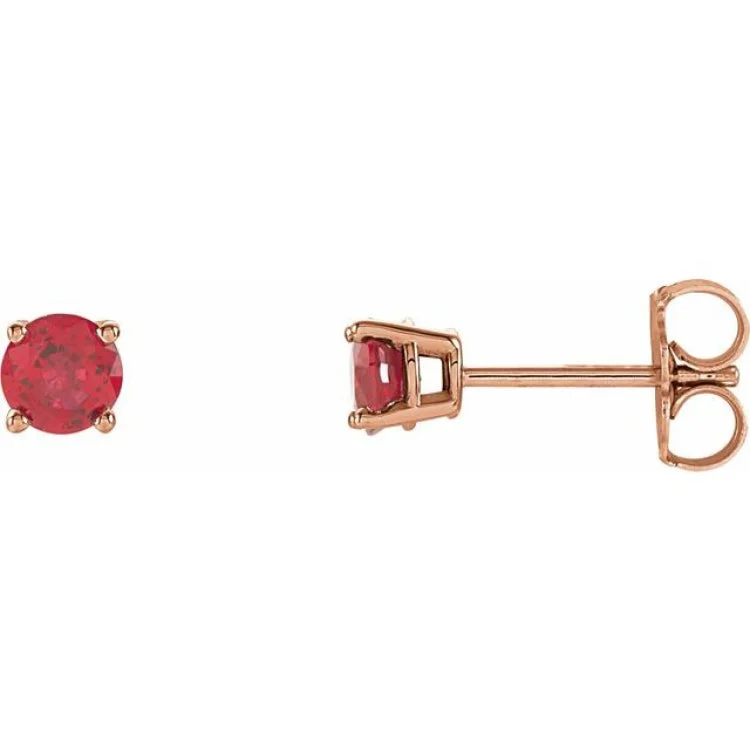 Minimalist Gold Earrings-14K Rose 4 mm Lab-Grown Ruby Stud Earrings