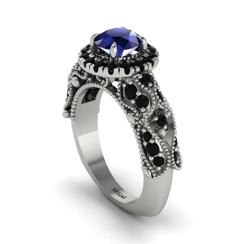 Black Wedding Band for Men-Exclusive Halo Sapphire Milgrain Engagement Ring - Kendra No. 45