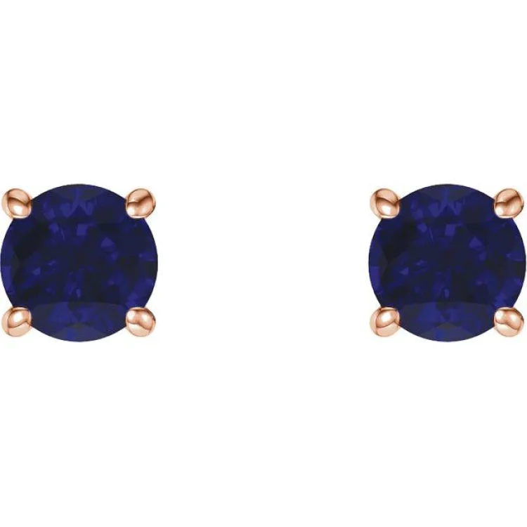 Golden Earrings for Night Events-14K Rose 5 mm Lab-Grown Blue Sapphire Stud Earrings