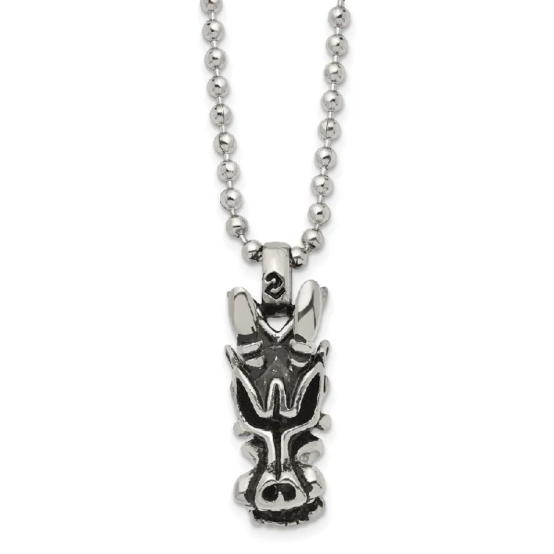 Elegant Chain Necklace for Casual Style-Stainless Steel Antiqued Dragon Head Necklace 22 Inch