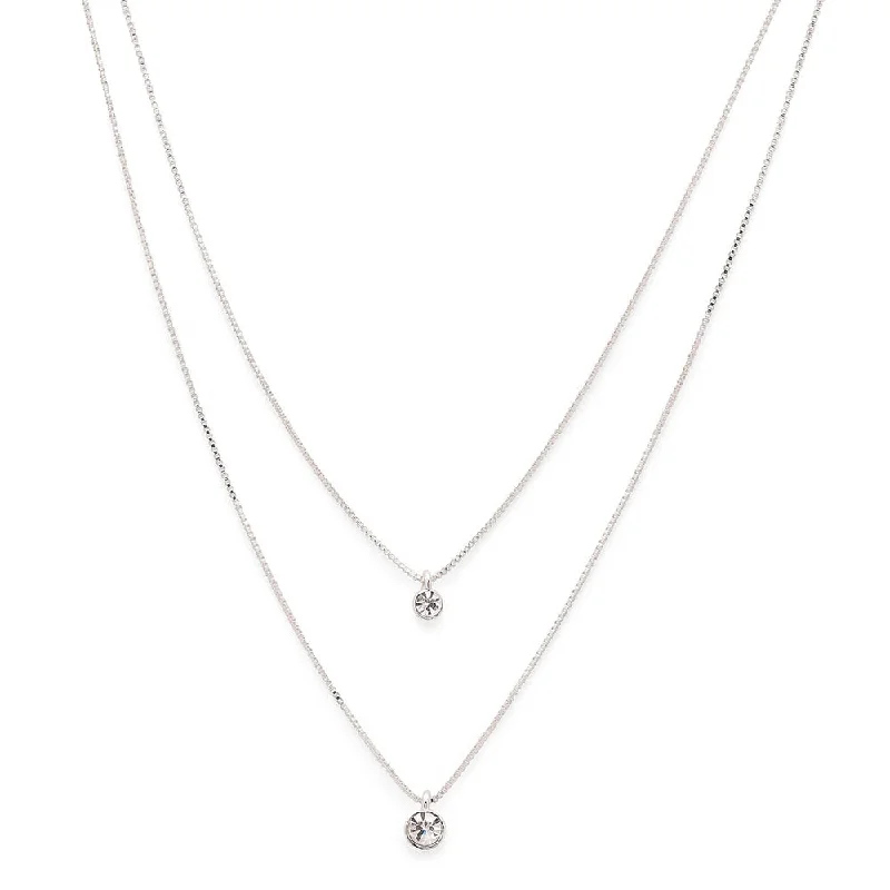 Large Crystal Necklace for Evening Wear-Lucia Silver Plated Necklace