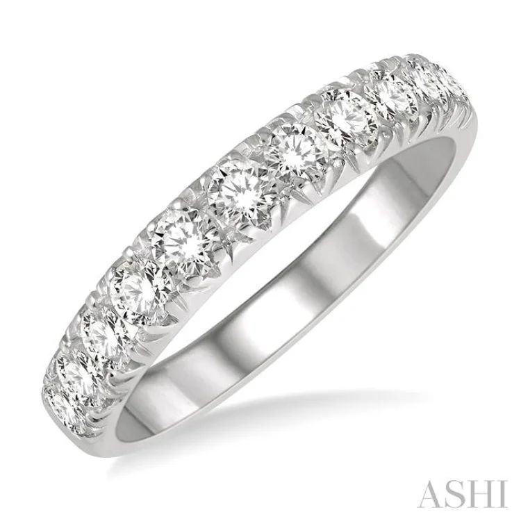 Adjustable Ring for Casual Style-3/4 ctw 11 Stone Round Cut Diamond Wedding Band in 14K White Gold