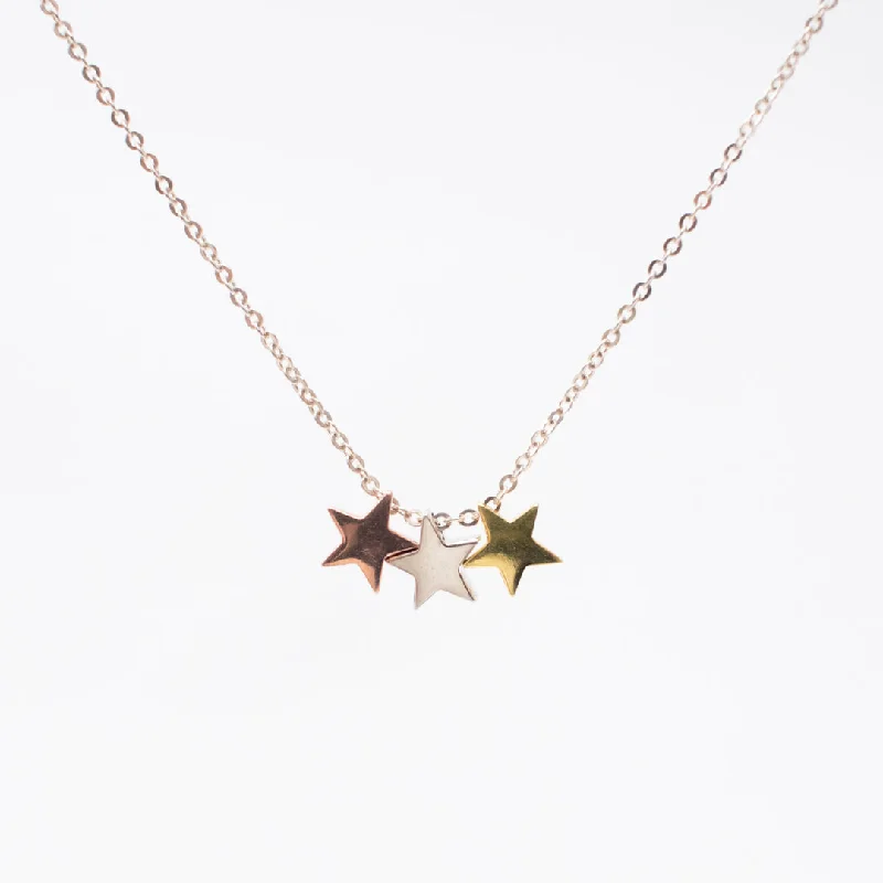 Chunky Necklace for Bold Style-Triple Star Multi Necklace