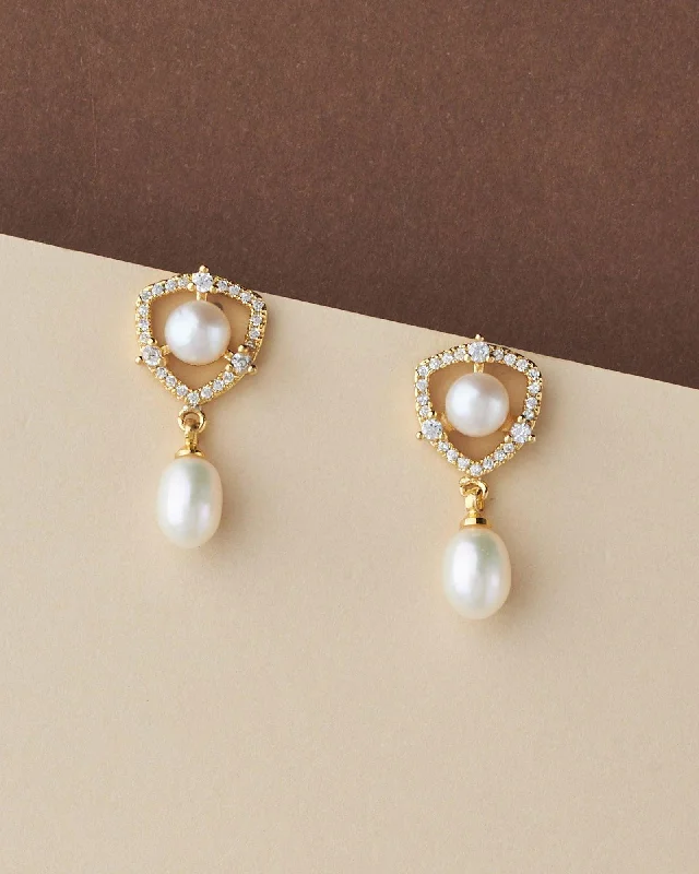 Custom Diamond Earrings-Trendy Pearl hang Earring