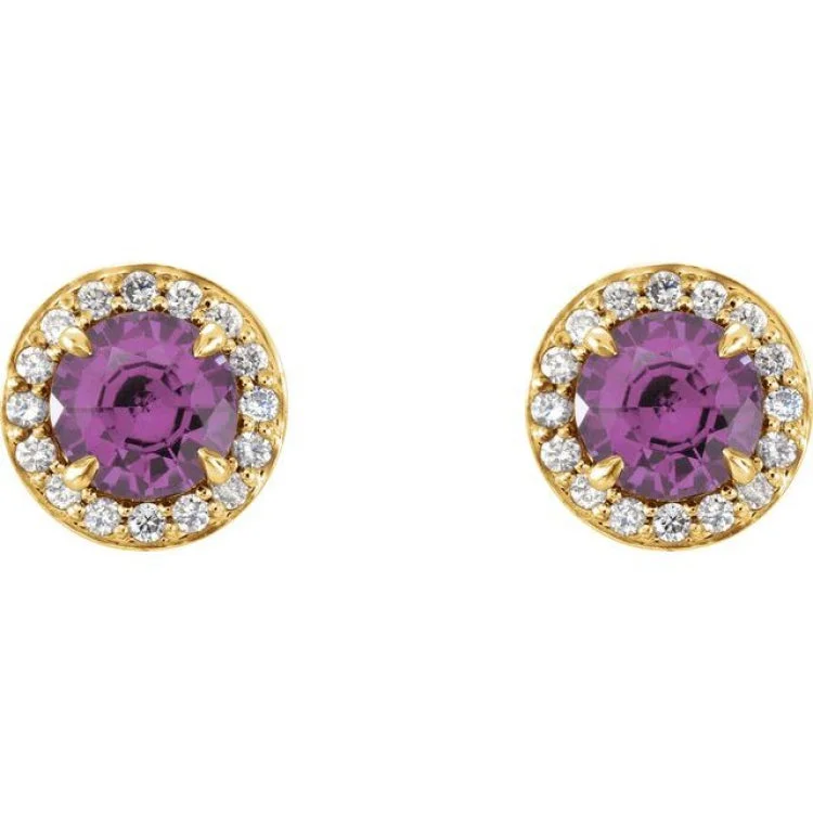 Beautiful Gem Earrings for Party-14K Yellow 4 mm Natural Amethyst & 1/10 CTW Natural Diamond Earrings