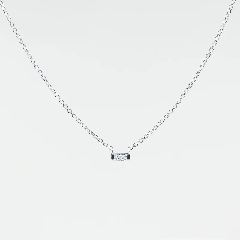 Crystal Bead Necklace for Casual Wear-Silver Rectangle CZ Necklace