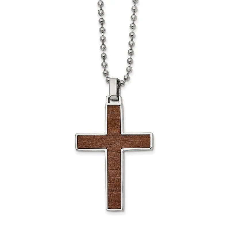 Geometric Necklace for Fashionable Women-Stainless Steel Carbon Fiber & Wood Reversible Cross Necklace, 22 Inch