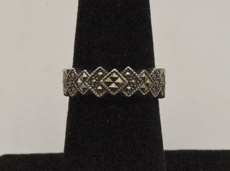 Elegant Engagement Ring with Diamond Accents-Judith Jack - Sterling Silver and Marcasite Ring- Size 6