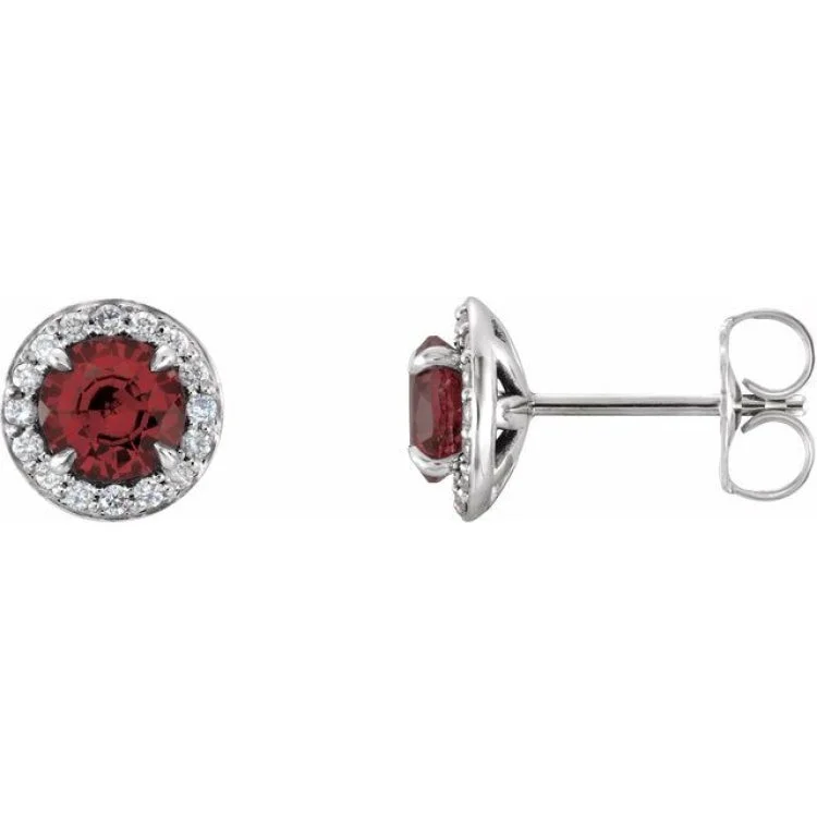 Gold Plated Earrings for Women-14K White 5 mm Natural Mozambique Garnet & 1/8 CTW Natural Diamond Earrings