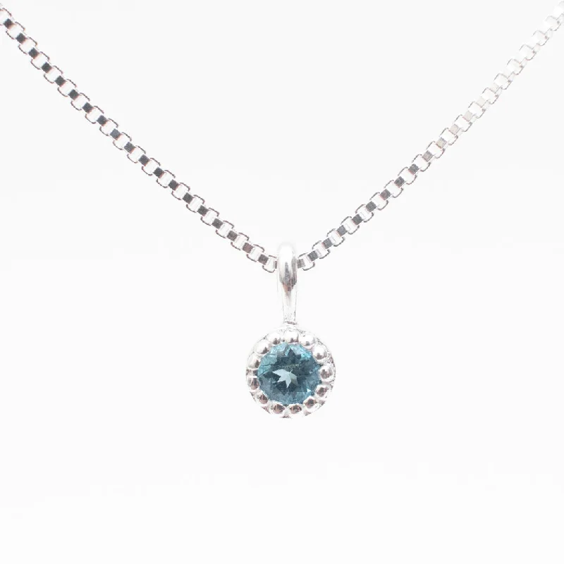 Crystal Bead Necklace for Casual Wear-Silver Milgrain Edge Round London Blue Topaz Necklace