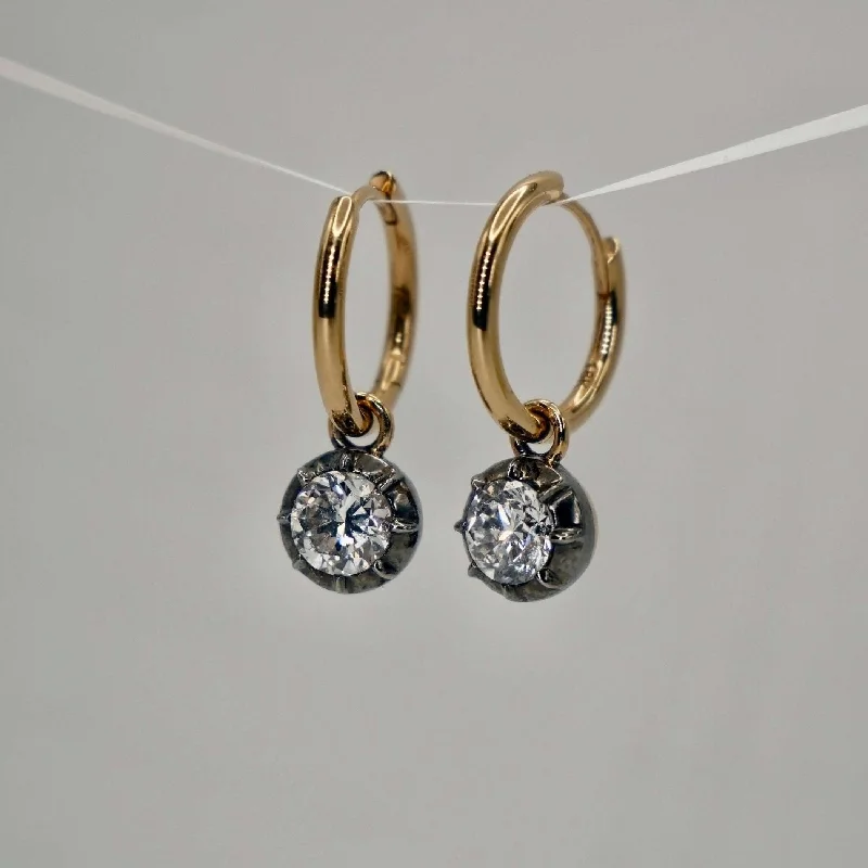 Unique Gem Earrings for Trendsetters-Custom Round Georgian Victorian Moissanite 14K or 18K Gold Earrings Antique Inspired