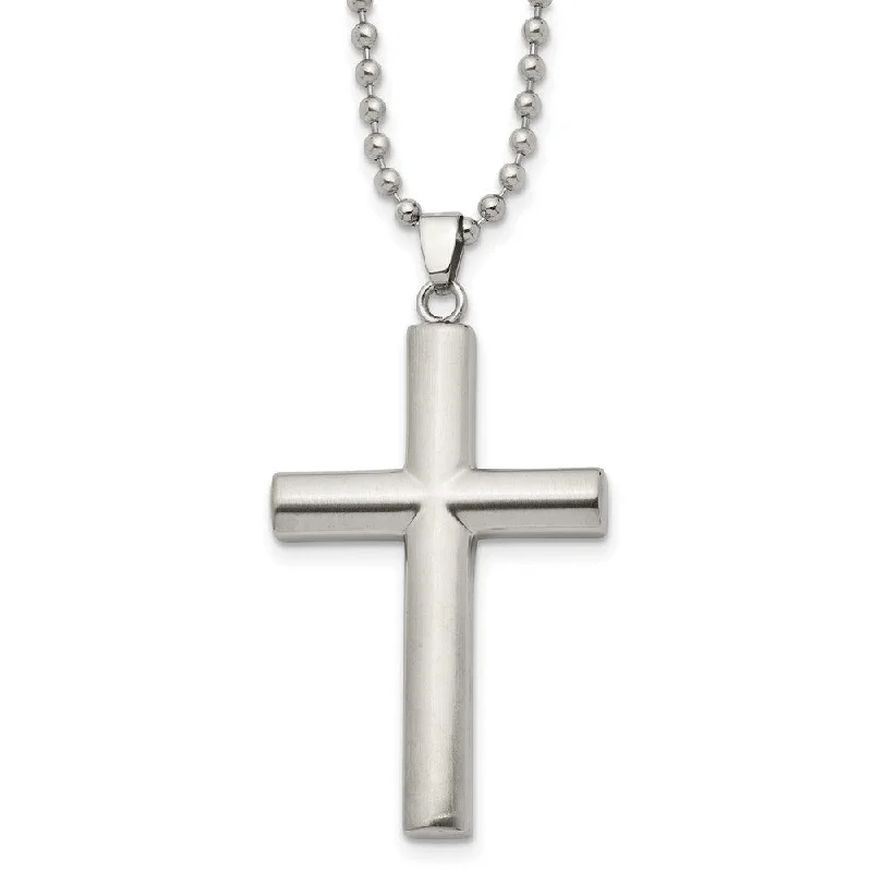 Layered Necklace for Trendy Looks-Men's Stainless Steel Brushed Domed Cross Necklace, 22 Inch