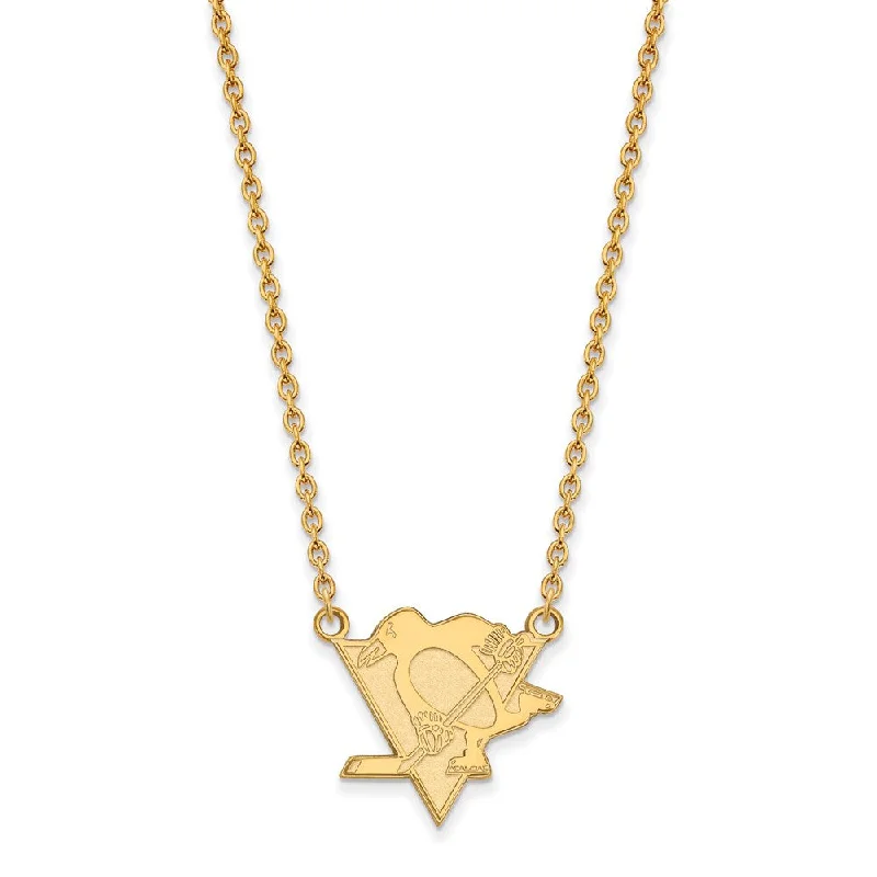 Fashionable Necklace for Young Adults-SS 14k Yellow Gold Plated NHL Pittsburgh Penguins LG Necklace, 18 Inch